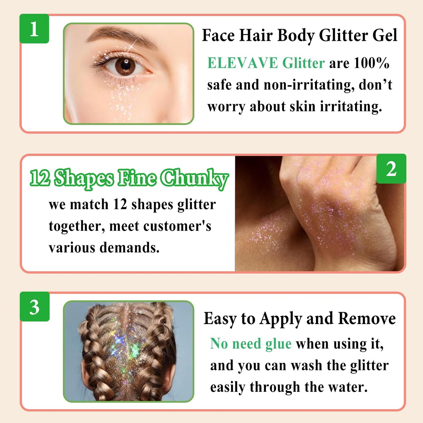 Body Glitter Face Glitter, Hair Glitter for Kids, 12 Shapes Fine Chunky Glitter Gel for Women Girls Makeup Sparkles Party Mermaid Sequins Rave Accessories Singer Concerts Festival (12 Colors)