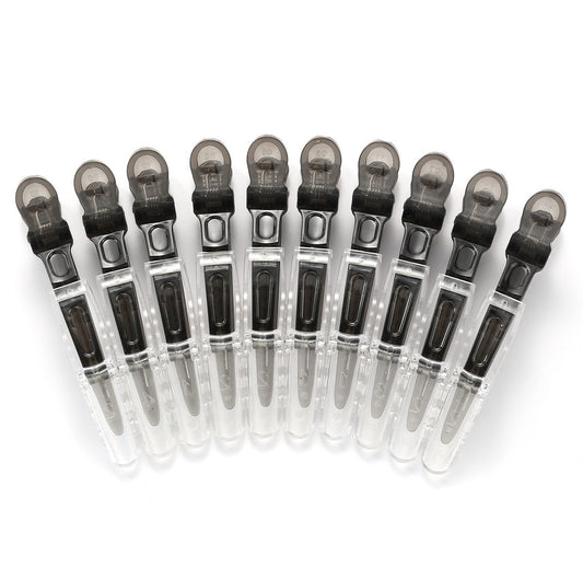 10pcs/set Multicolor Croc Alligator Clips - Transparent Plastic Hair Styling Sectioning Barrettes Non Slip Salon DIY Accessories Hairpins for Women and Girls (10pcs-Black)