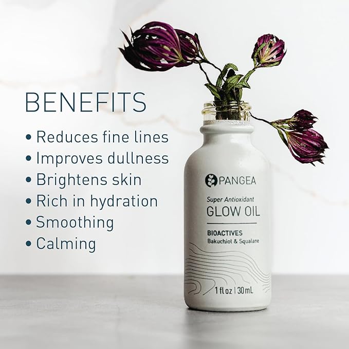 Pangea Organics - Natural Bakuchiol + Squalane Super Antioxidant Glow Oil | Vegan, Non-Toxic, Sustainable Clean Beauty (Glass Bottle, 1 fl oz | 30 ml)