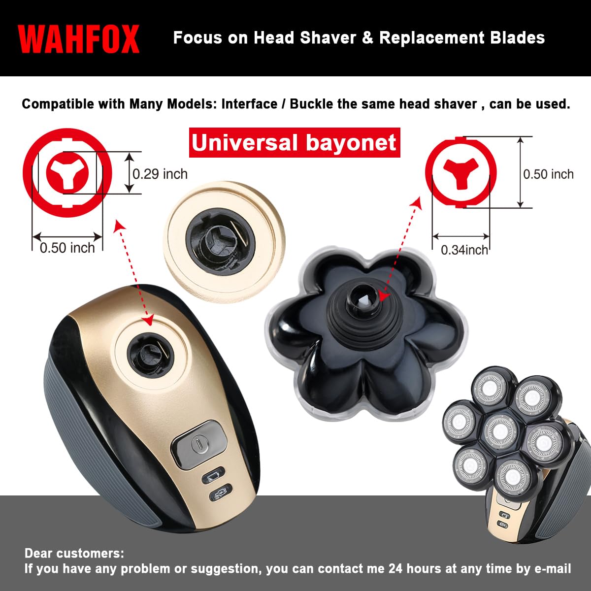 Universal Magnetic 7 Blades Head Shaver Replacement Blades Compatible with Wyklaus SHPAVVER Head Shaver and Other Brands Head Shaver (CX7 BLACK)