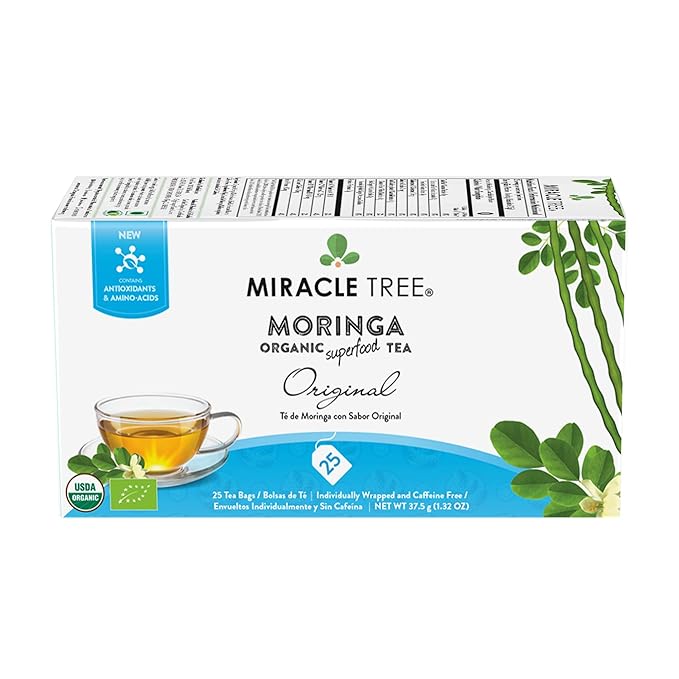 Miracle Tree - Organic Moringa Superfood Tea, 25 Individually Sealed Tea Bags, Original (Keto, Detox, Energy & Immunity Booster, Vegan, Gluten-Free, Organic, Non-GMO, Caffeine-Free)