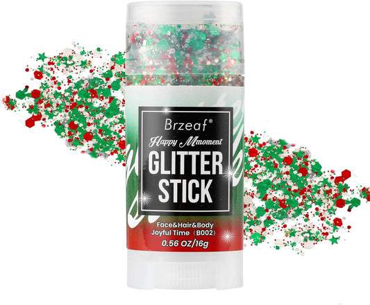 Brzeaf Waterproof Face and Body Glitter Stick, Shimmery& Long Lasting, Christmas Hair Eyeshadow Face Body Glitter, Singer Concert Rave Festival, Glitter Stick Makeup & Face Glitter Gel
