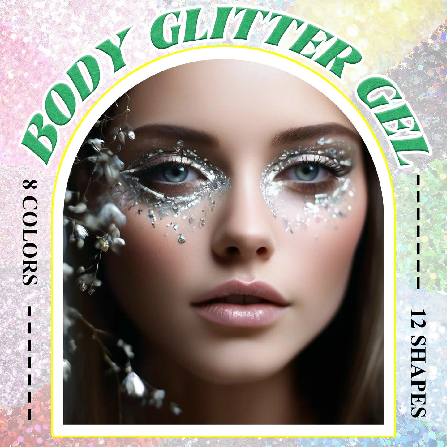 Body Glitter Face Glitter, Hair Glitter for Kids, 12 Shapes Fine Chunky Glitter Gel for Women Girls Makeup Sparkles Party Mermaid Sequins Rave Accessories Singer Concerts Festival (Silver Scheme)