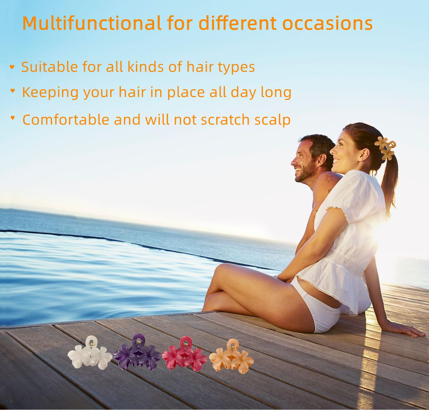 MARY LAVENDER Hair Clip Big Claw Clips for Women and Girls, Non Slip Strong Hold Flower Shape Hair Clips for Medium Hair Thin Hair 4 Colors