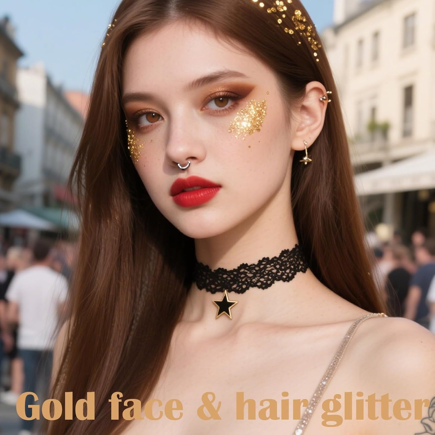 Gold Hair Glitter Stick for Kids,Yellow Body Face Glitter Singer Concert Outfits for Women,Rave Accessories Carnival Chunky Sequins,Waterproof Shimmer Body Paint for Adults
