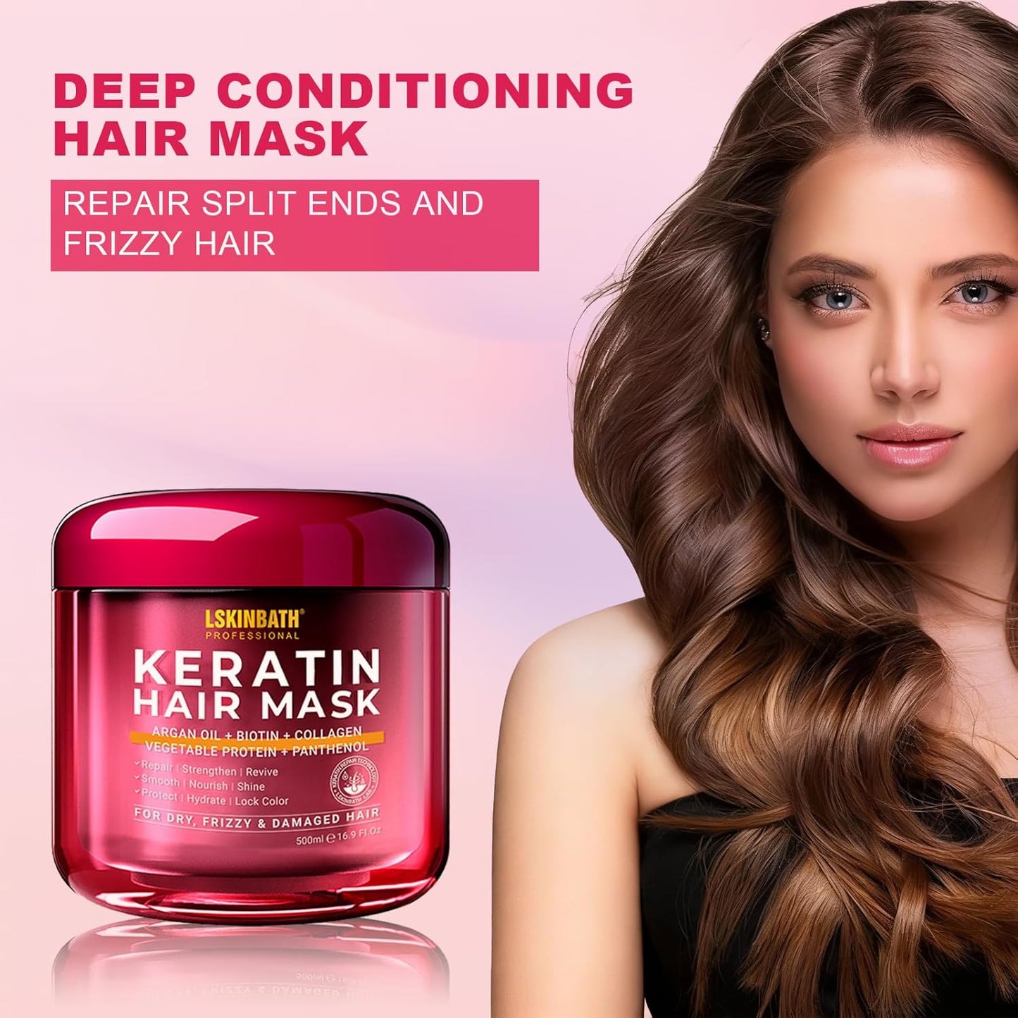 Keratin & Collagen Repair Hair Mask for Damaged Hair | Deep Conditioner Revives Dry, Frizzy, Bleached & Color-Treated Hair | With Argan Oil & Biotin | Treatment for Split Ends | 500ml
