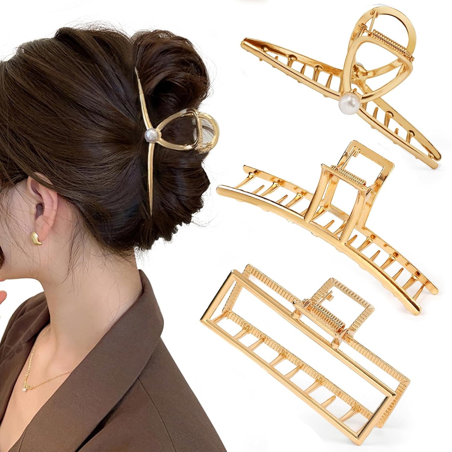 Mehayi 3 PCS Metal Large Hair Claw Clips for Thick Heavy Hair, Big Non-Slip Hair Catch Barrette Jaw Clamp, Strong Hold Claw Barrettes for Long Hair, Fashion Hair Styling Accessories for Women Girls