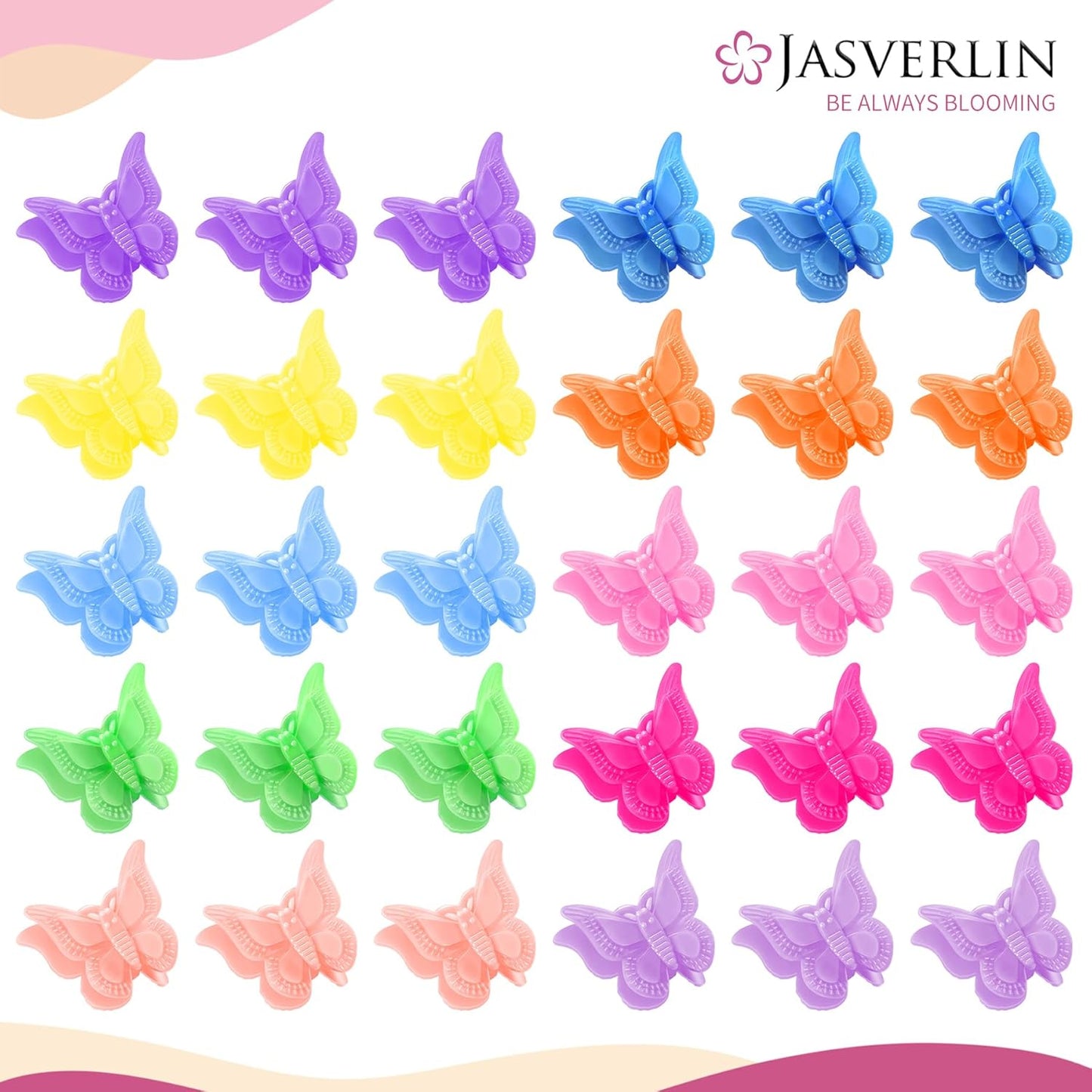 50 Pcs Butterfly Clips for Hair, Cute 90s Y2K Butterflies Mini Hair Claws Clips for Girls Hair Accessories Small, Colorful Pastel 10 Colors, 5 of each color (Vivid Spectrum)
