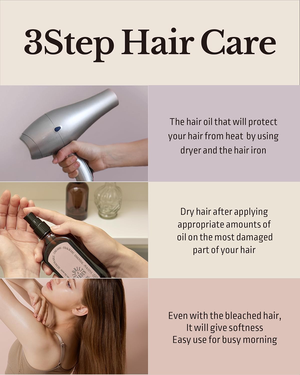 Milk Protein Intensive Perfume Hair Oil - Korean Anti Frizz Nourishing & Smoothing Hair Serum - Natural Green Herb Scent - with 10,000ppm Argan Oil & 6 Plant-Based Oils, 3.38 fl.oz.