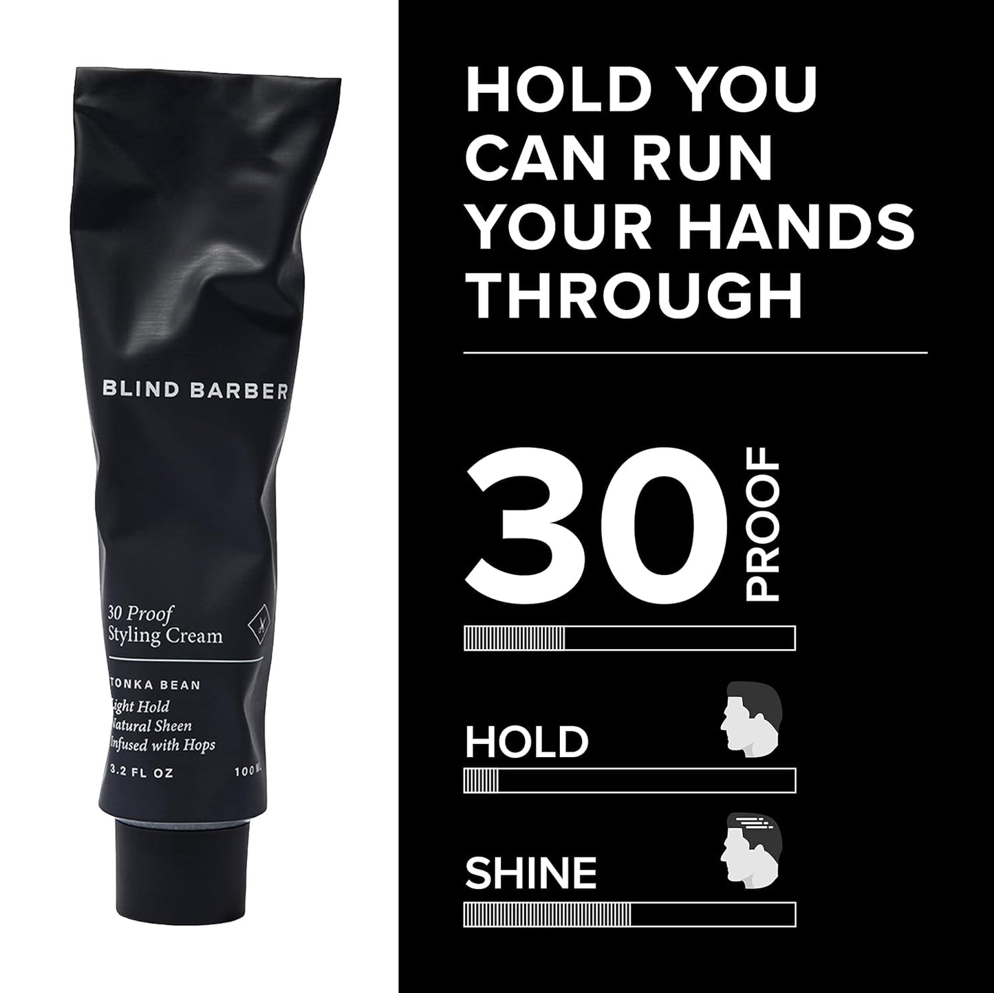 Blind Barber 30 Proof Hair Cream for Men - Styling Cream & Beard Tamer - Light Hold & Natural Shine - Paraben & Sulfate-Free, Water-Based Hair Products - Tonka Bean Scent (3.2 Fl oz)