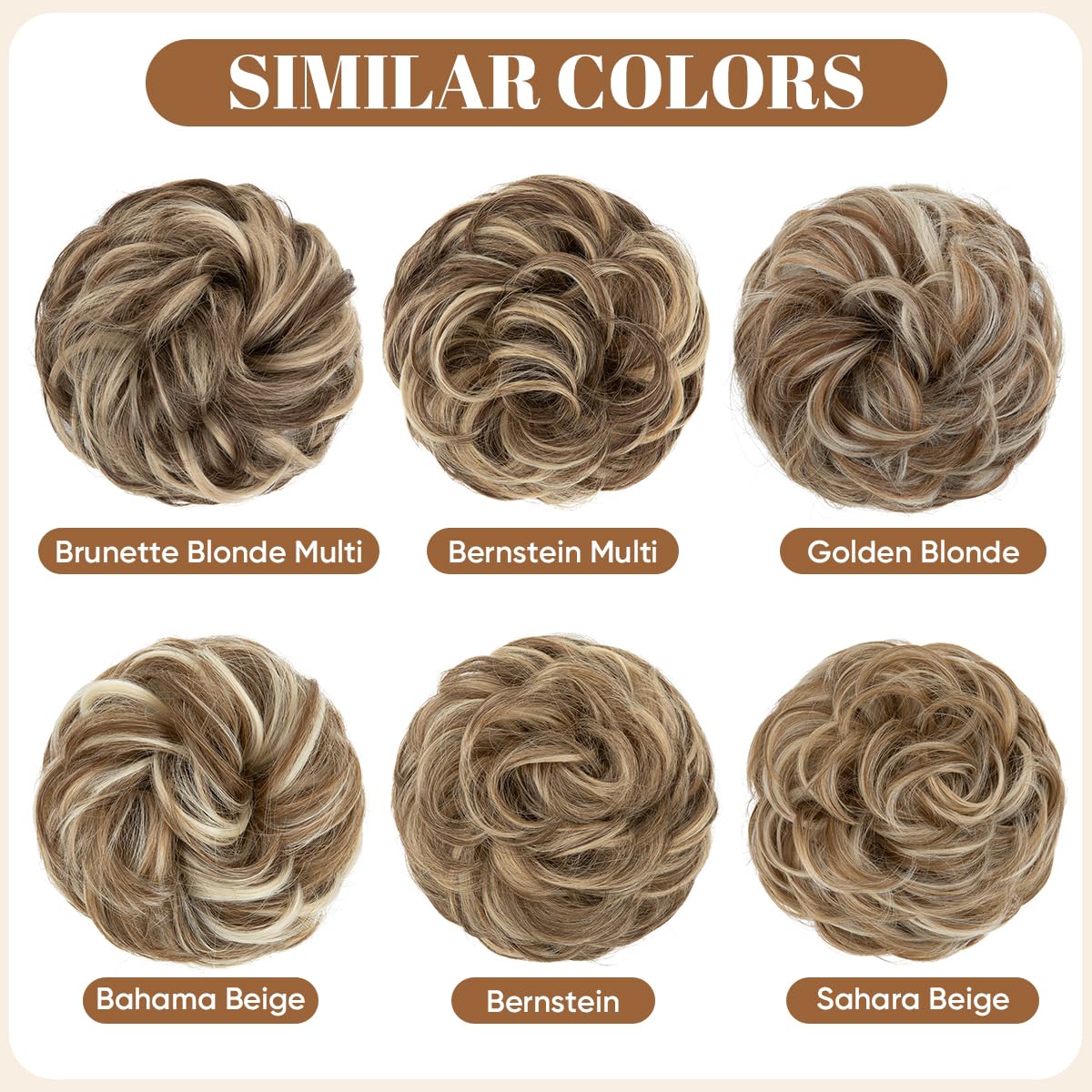 CJL HAIR Large Messy Bun Hair Piece Wavy Curly Scrunchies Synthetic Chignon Ponytail Hair Extensions Thick Updo Hairpieces for Women Beige Multi