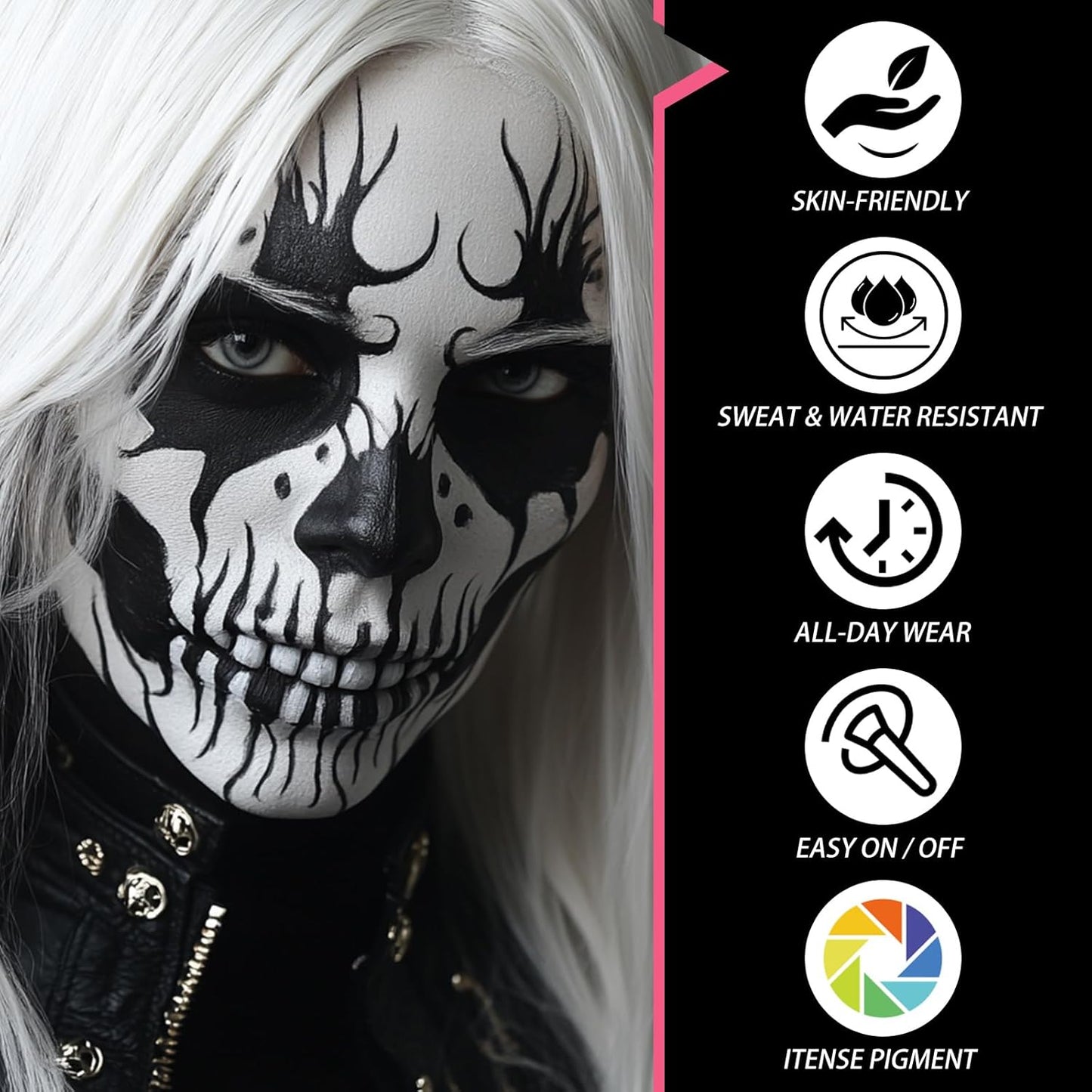 5PCS Black Face Body Paint Stick, Oil Based Face Painting Kit for Halloween Gothic Skull Skeleton Costume Cosplay Makeup, Sports Eye Black for Football, Baseball, Softball - Anti Glare Eye Stick -