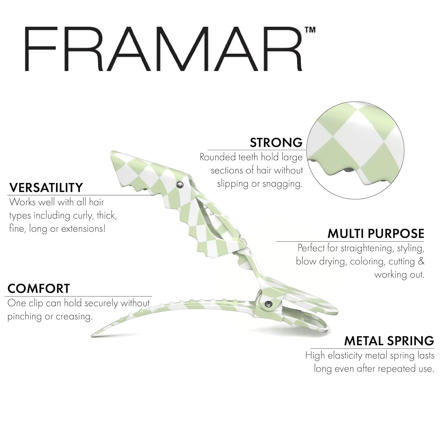 FRAMAR Alligator Clips For Hair Styling – Professional Alligator Hair Clips For Women, Checkered Hair Clip For Women, Checkered Hair Clips For Styling – Matte Firm Hold Without Slipping – 4 Pack