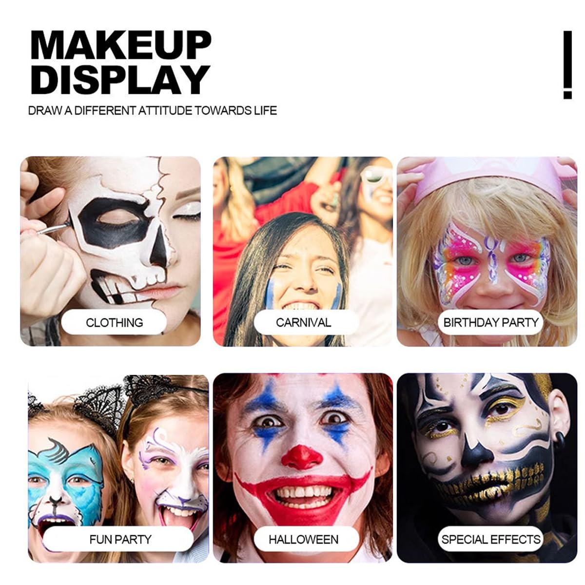 4PCS Blue Red White and Black Lipstick,Face Body Paint Stick Kit, Eye Stick for Halloween,Safe Facepaint Lip Smacking White Foundation Black Lipstick Makeup