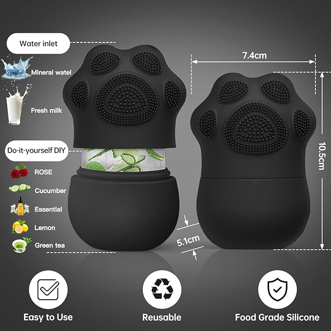 Ice Face Roller For Women, Ice Cube for face and Eyes,De-Puff Eye Bags,Reduce Migraine Pain,Cat Claws Reusable Massage Silicone Ice mold Skin Care Tools (Black)