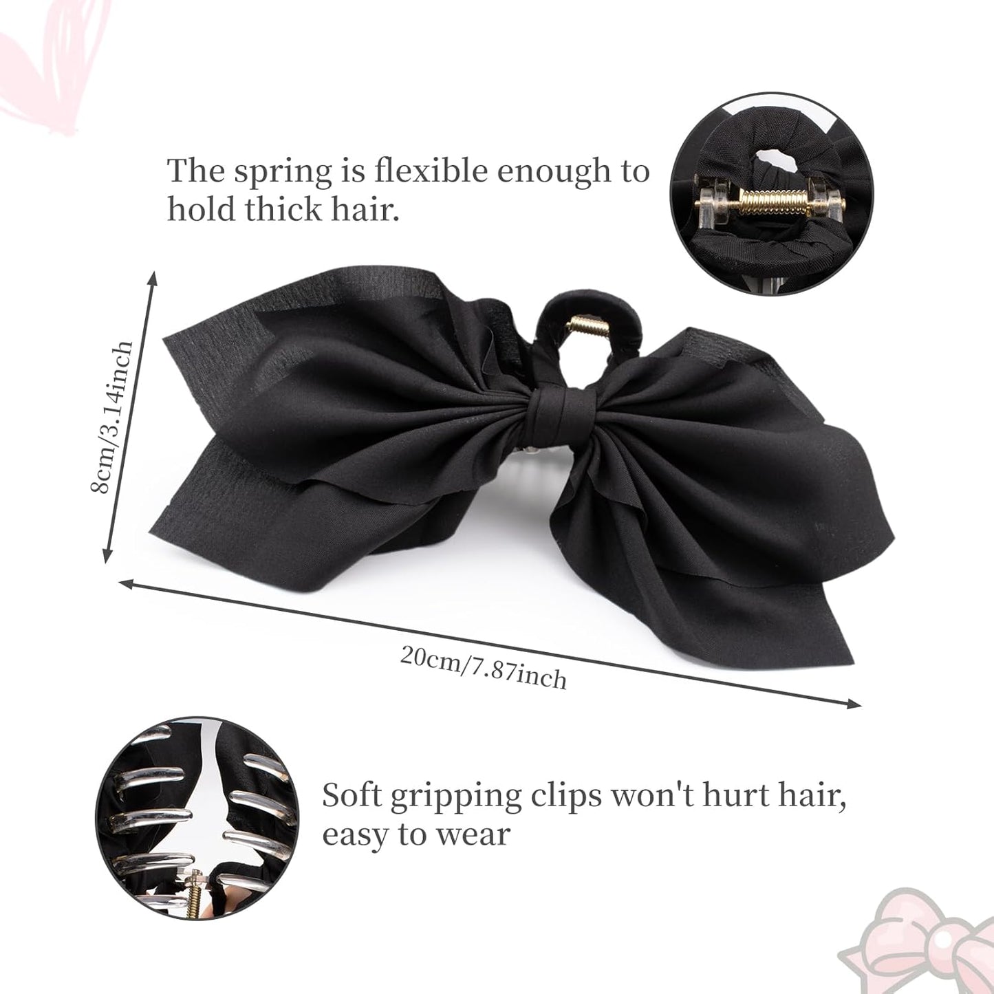 Bow Claw Clips Bow Hair Clips Black 2PCS Big Hair Bows for Women Butterfly Styling Large Hair Clips for Thick Hair for Girls Hair Accessories for Teen