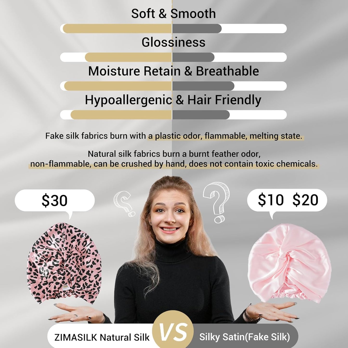 ZIMASILK 22 Momme 100% Mulberry Silk Bonnet for Sleeping & Women Hair Care, Highest Grade 6A Silk Hair wrap for Sleeping with Premium Elastic Stay On Head (1Pc, Leopard Black/Pink)