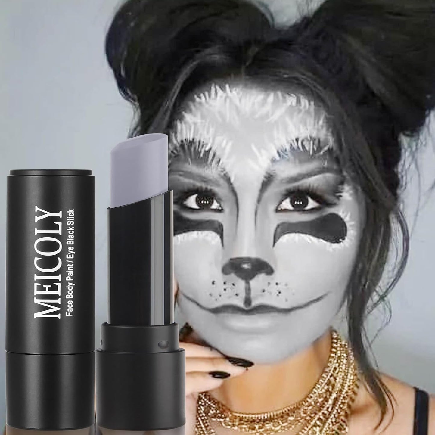 MEICOLY Light Grey Face Body Paint Stick for Halloween SFX Zombie Grayscale Homestuck Cosplay Makeup,Gray Face Paint for Adults and Kids,Waterproof Eye Black Stick for Baseball Softball Football