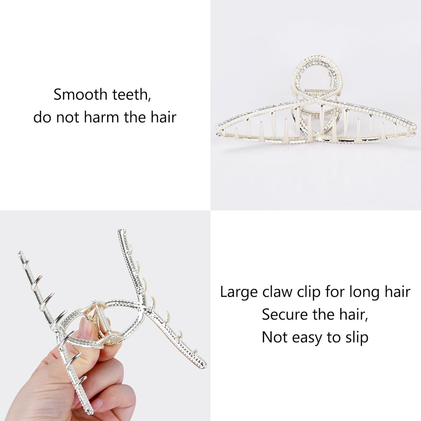 FAELBATY Large Metal Hair Clip for Women's Thick Hair 4.5 Inch, Pearls and Rhinestones Design, Strong Hold Claw Barrettes for Long Hair, Hair Accessories (Style 2, 1 Count)