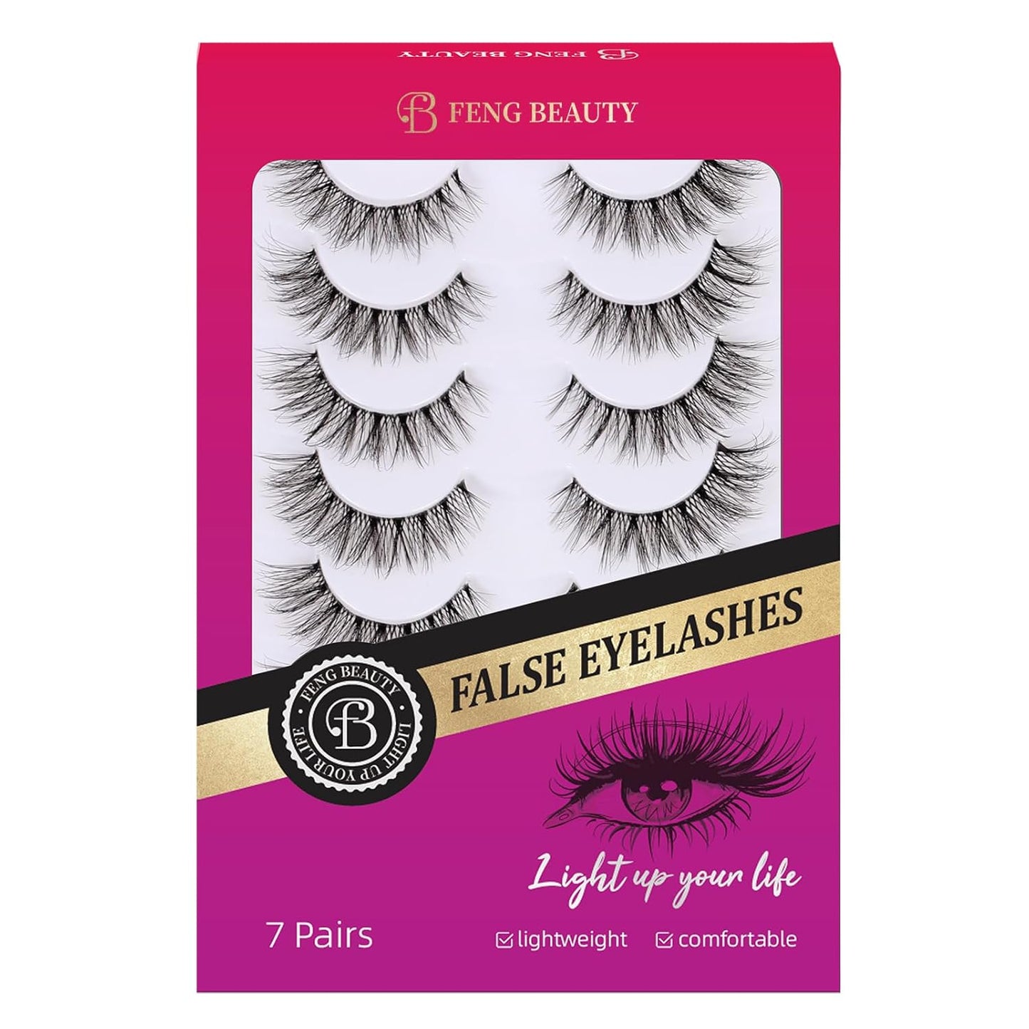 Cat Eye Lashes – Natural Wispy False Eyelashes with Clear Band, Reusable Fake Eyelash Strip Lashes for Daily Wear, 7 Pairs Natural Look