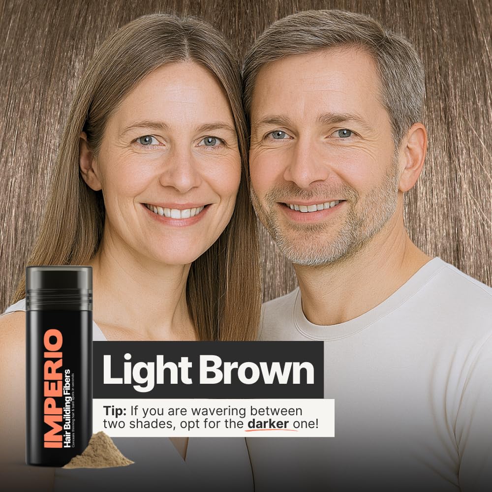 IMPERIO Hair Building Fibers for Thinning Hair - 26g Premium Hair Fibers for Women & Men in Hairdresser Quality - Hair thickening in less than 20 seconds (Light Brown)