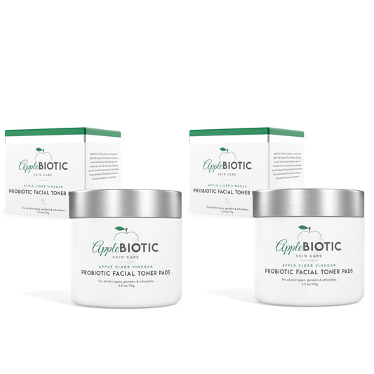 Apple Cider Vinegar Face Toner Pads - Exfoliating & Hydrating Toner for All Skin Types, Probiotic Extract, Aloe, Green Tea - Pack of 2