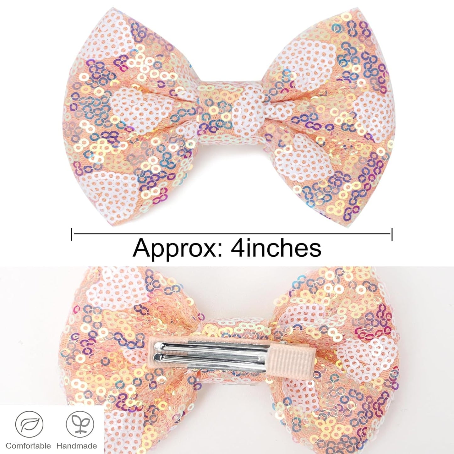 Sparkling 4 Inch Glitter Heart Hair Bows Clips Sequin Bow Alligator Clips Hair Accessories for Girls, Teens, Toddlers（Pink）