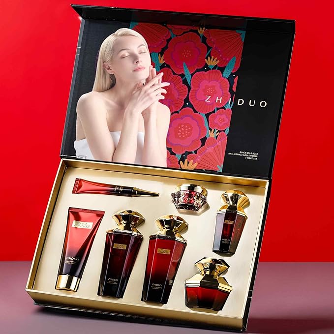 Anti-Wrinkle Skin Care Routine Kit for Women - Reduce Aging & Hydrate Skin - Facial Cleanser, Toner, Lotion, Cream, Serum, Eye Cream - Skincare Gift Set for Wife, Mom - Christmas Stocking Stuffer