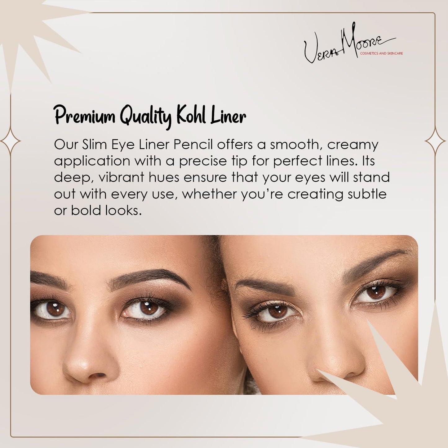 Vera Moore Slim Eye Liner Pencil, Smooth Formula, Hypoallergenic and Vegan, Smudge-Proof and Waterproof Application, Bold and Defined Lines Eyeliner, (0.05 Oz) (Charcoal)