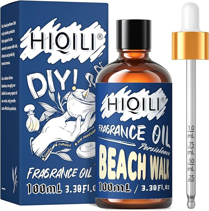 HIQILI Beach Walk Fragrance Oil 100ml for Diffuser Car Freshies, Clean Fresh Scent for Candle Making Soap Laundry 3.38 Fl Oz