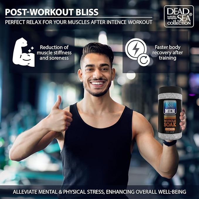 Dead Sea Collection Bath Salts for Men with Citrus Oil - Muscle Recovery Bath Soak – Mens Pure Dead Sea Salt for Soothing and Relaxing – 37 Oz