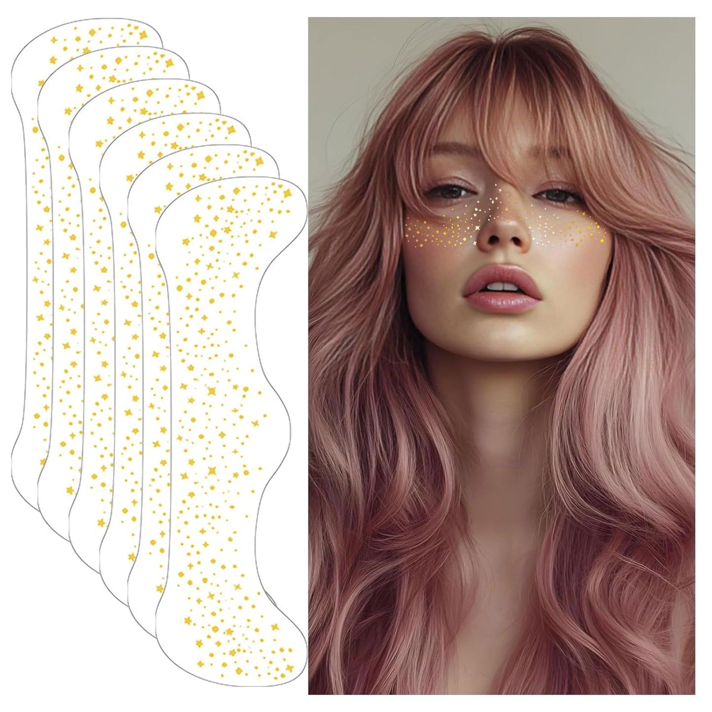 Gold Glitter Freckles Face Tattoo - Face Glitter Makeup Speckles - Women Face Sparkle Freckles Patches for Halloween Makeup Prom - Carnival Party