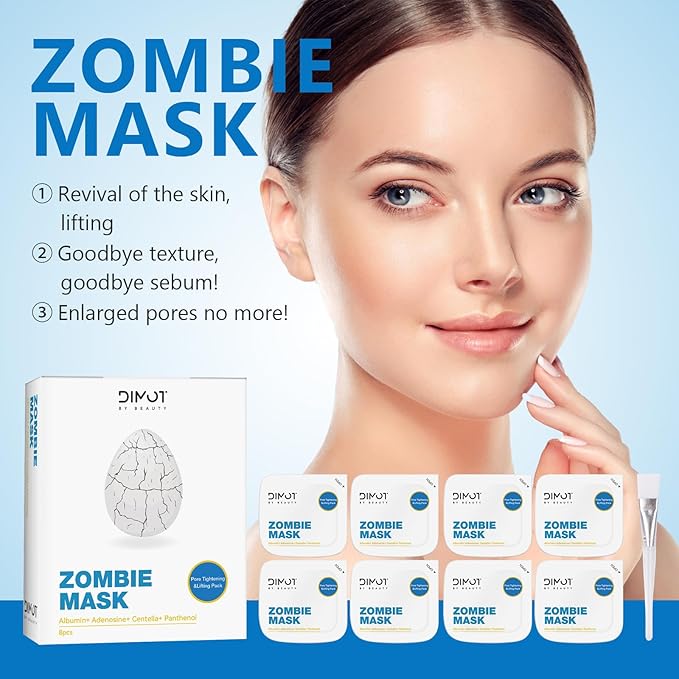 2025 New Zombie Facial Mask, Zombie Mask Facial, Hydrating Skincare Face Mask, Pore Tightening & Lifting Deep Cleansing Clay Mud Mask(1 Box 8Pcs)