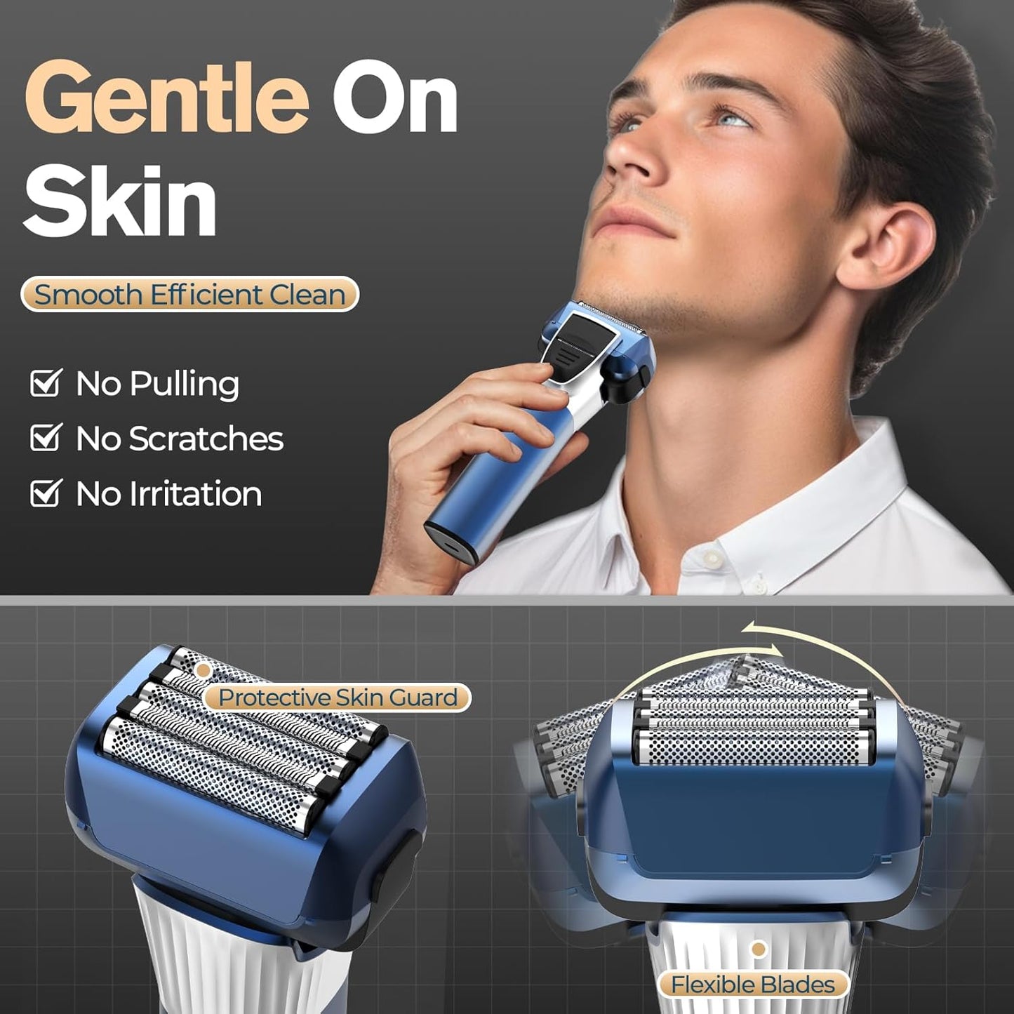 5-Blade Cordless Electric Razor for Men, 2-Speed Electric Shavers for Men Face, Close Shaving Men's Foil Shaver for Coarse Hair Wet/Dry USB-C Fast Charging &100 Min Runtime - Travel-Ready & Giftable