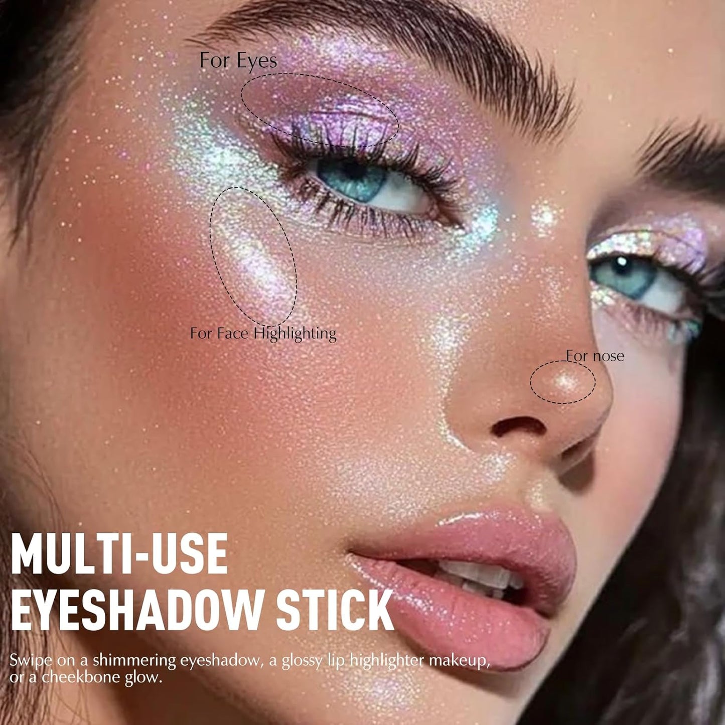 Glitter Eyeshadow Stick - Mint Green Shimmer Long Lasting Cream Eye Shadow Pencil Buildable Sparkling Face Highlighter Makeup, Lightweight Waterproof & Smudge Proof for Easy Application
