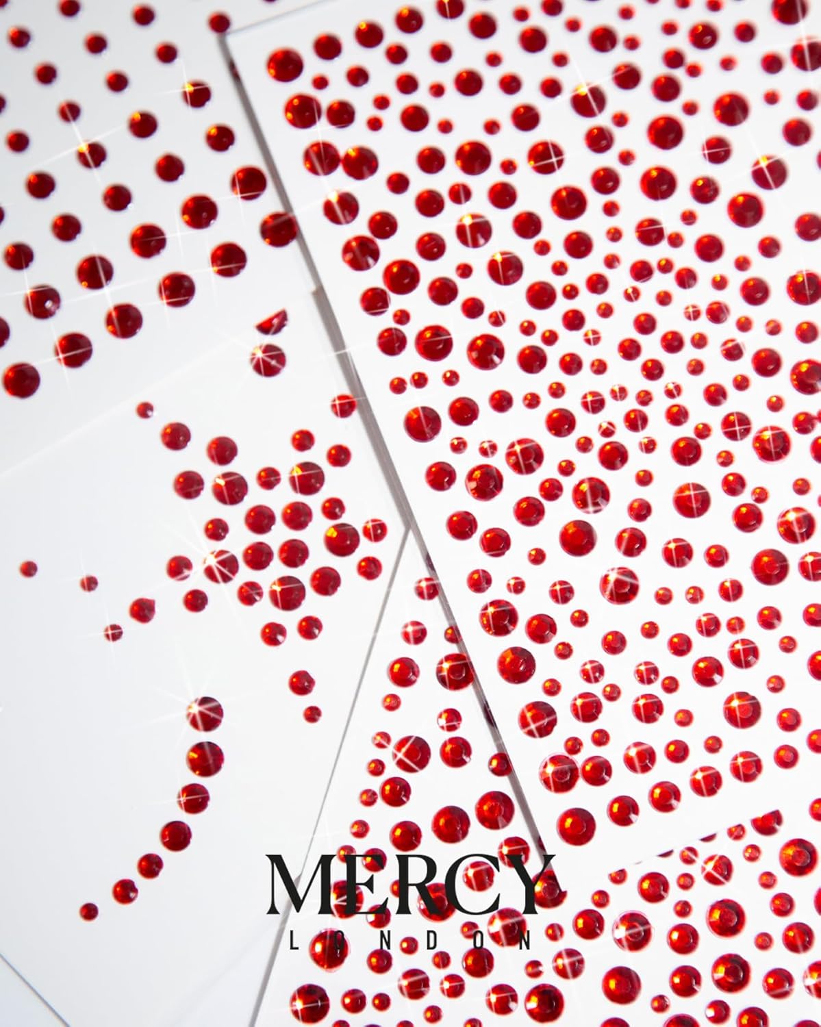 MERCY LONDON Face Gems in Red, 866 Self Adhesive Makeup Face Gem Stickers, 4 Sheets, Reusable Eye Gems, DIY Face Gems