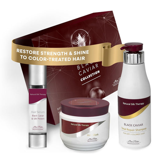 Mon Platin Black Caviar & Silk Protein Hair Mask, Total Repair Shampoo & Serum Bundle – Deep Conditioning, Color-Safe Care for Dry, Damaged Hair with Intense Moisture & Shine Protection