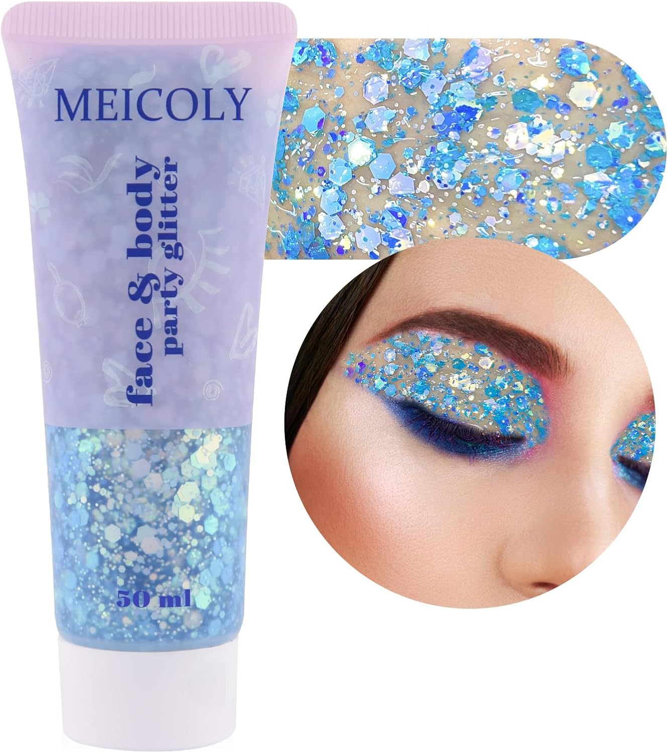 MEICOLY Chameleon Mermaid Blue Body Glitter,Chunky Face Glitter for Halloween,Color Changing Mermaid Glitter Face Paint,Glitter Sequins for Face Body Hair,Festival Party Cheer Glitter Makeup