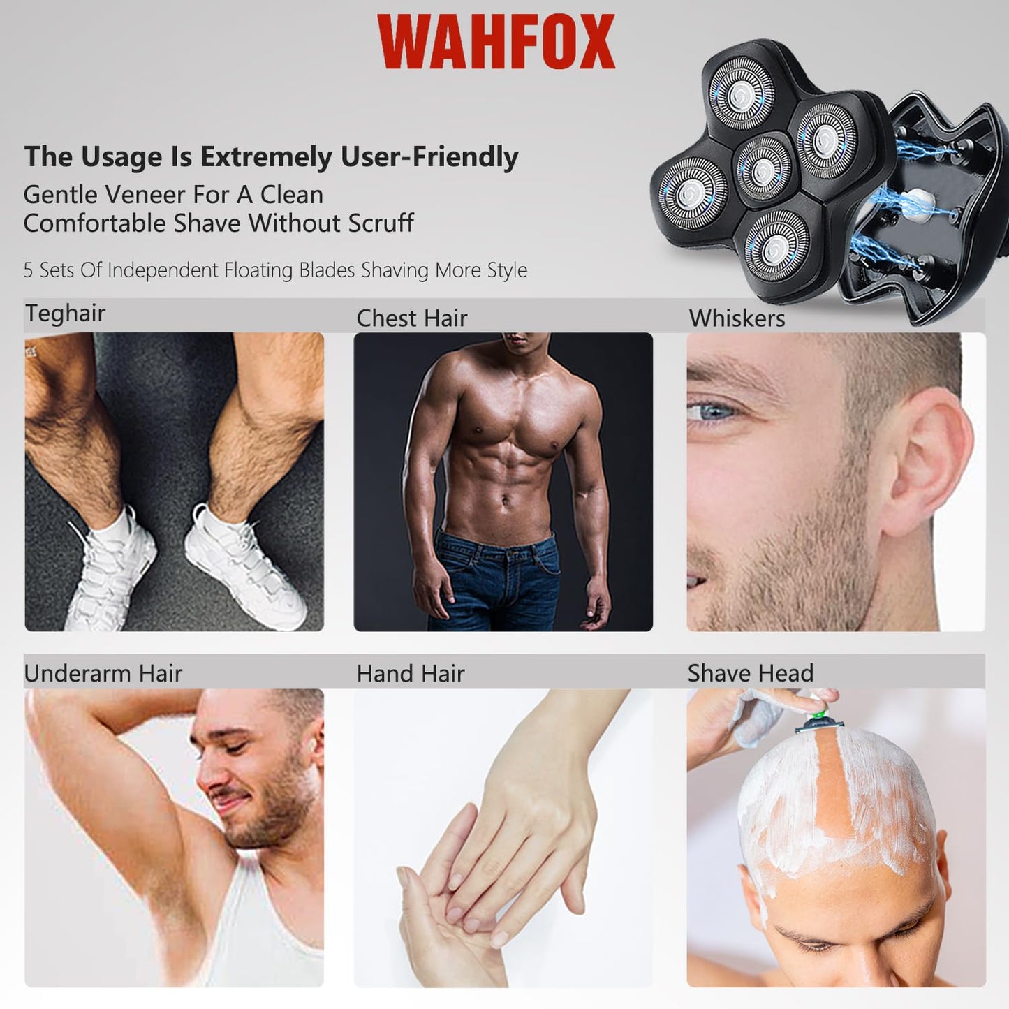 Universal 5 Blades Magnetic Head Shaver replacement Blades Compatible with FREEDOM BIRD shaver 5 blade head shaver replacement heads