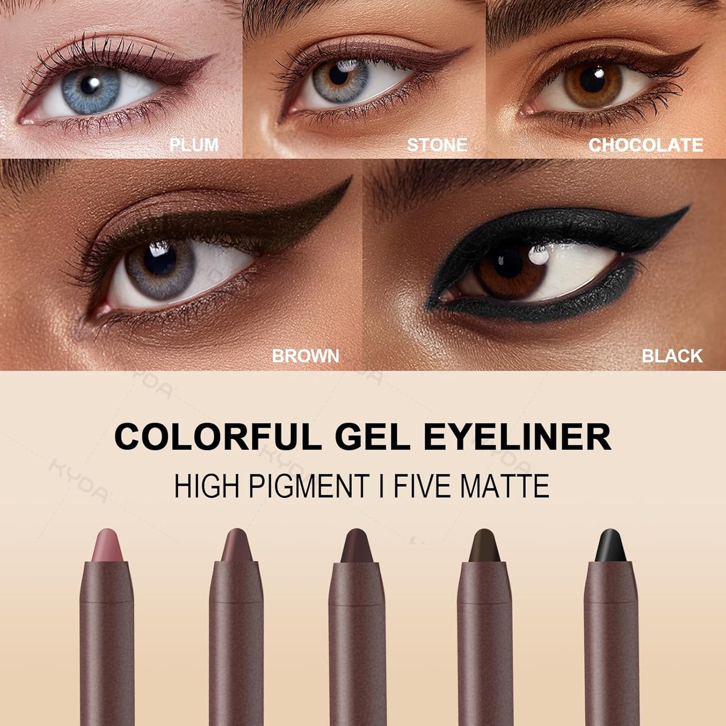 KYDA 2 Pcs Chocolate Gel Eyeliner Pencil, Smooth Creamy Matte Gel Eyeliner with Sharpener, Multi-Use Sharpenable Eye Liner, Lasting Waterproof Smudge Proof, High Pigmented Waterline Eyes Makeup Pen