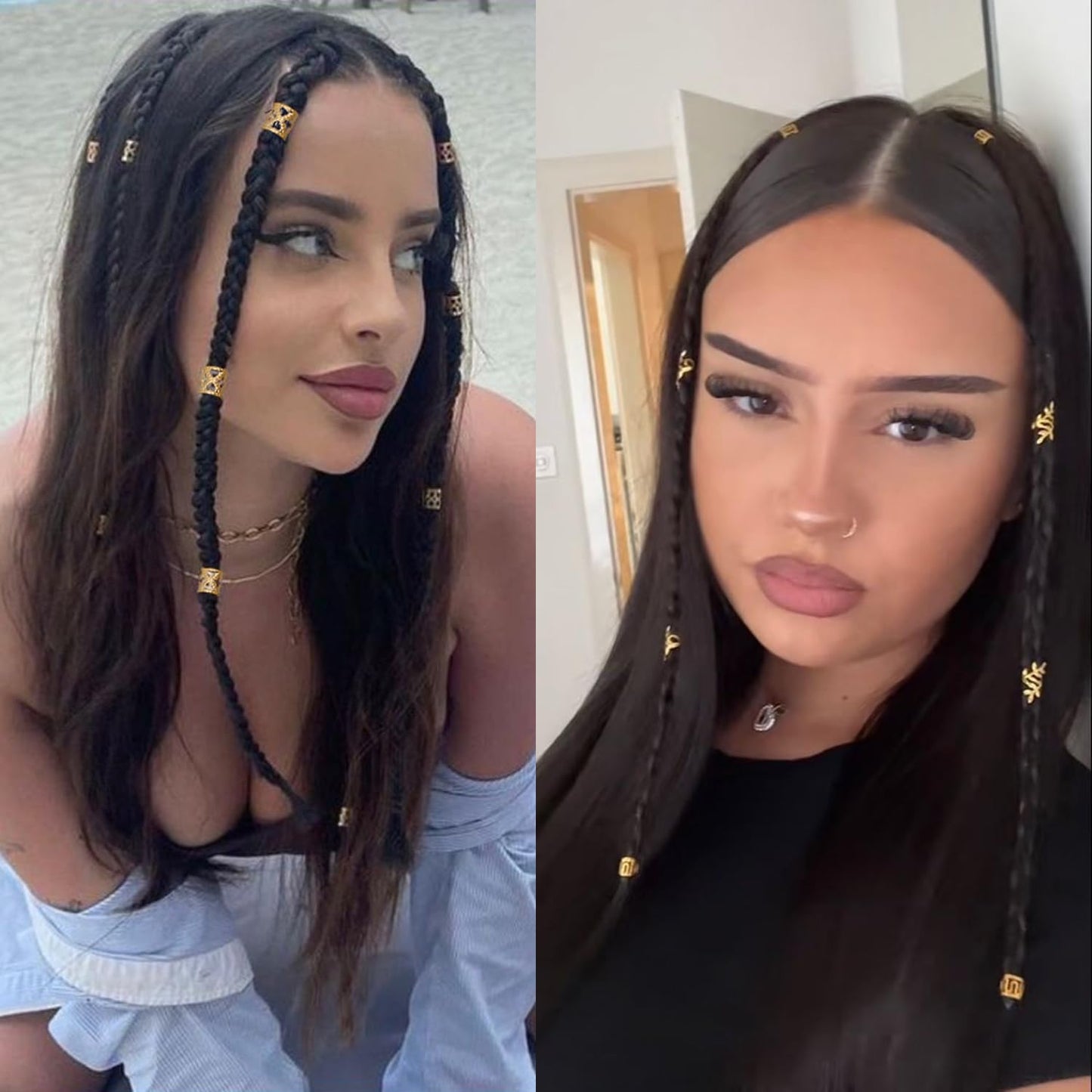 Leeven 220 Pcs Gold Hair Jewelry for Braids, Locs Jewelry for Hair Dreadlock, Locs Charms for Women, Metal Gold Braids Rings Cuffs Clips for Dreadlock Accessories Clip Braids Extensions Decorations