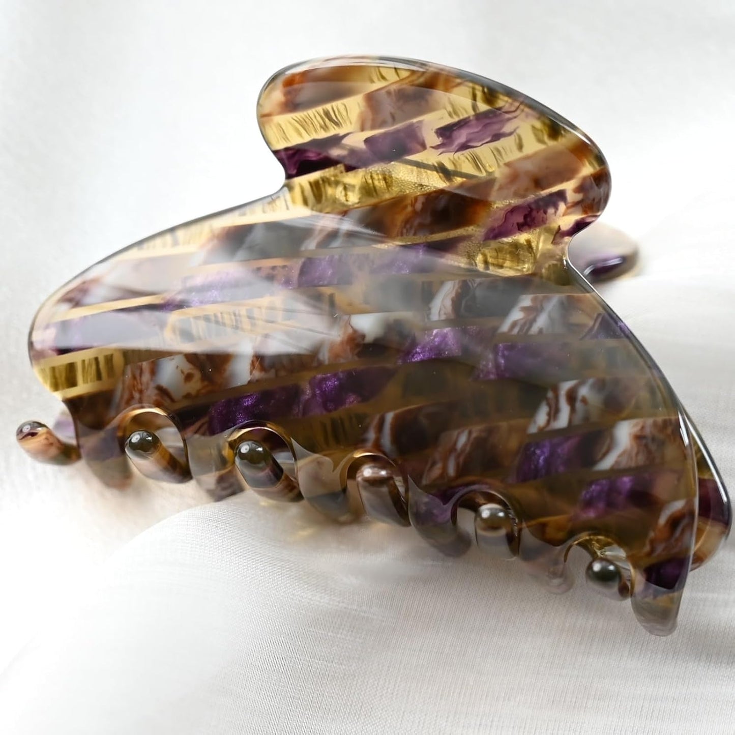 Handmade Celluloid Acetate French Design Barrettes Tortoise Shell Claws Hair Claw Luxury Fashion Accessories Hair Clip for Women (brown purple)