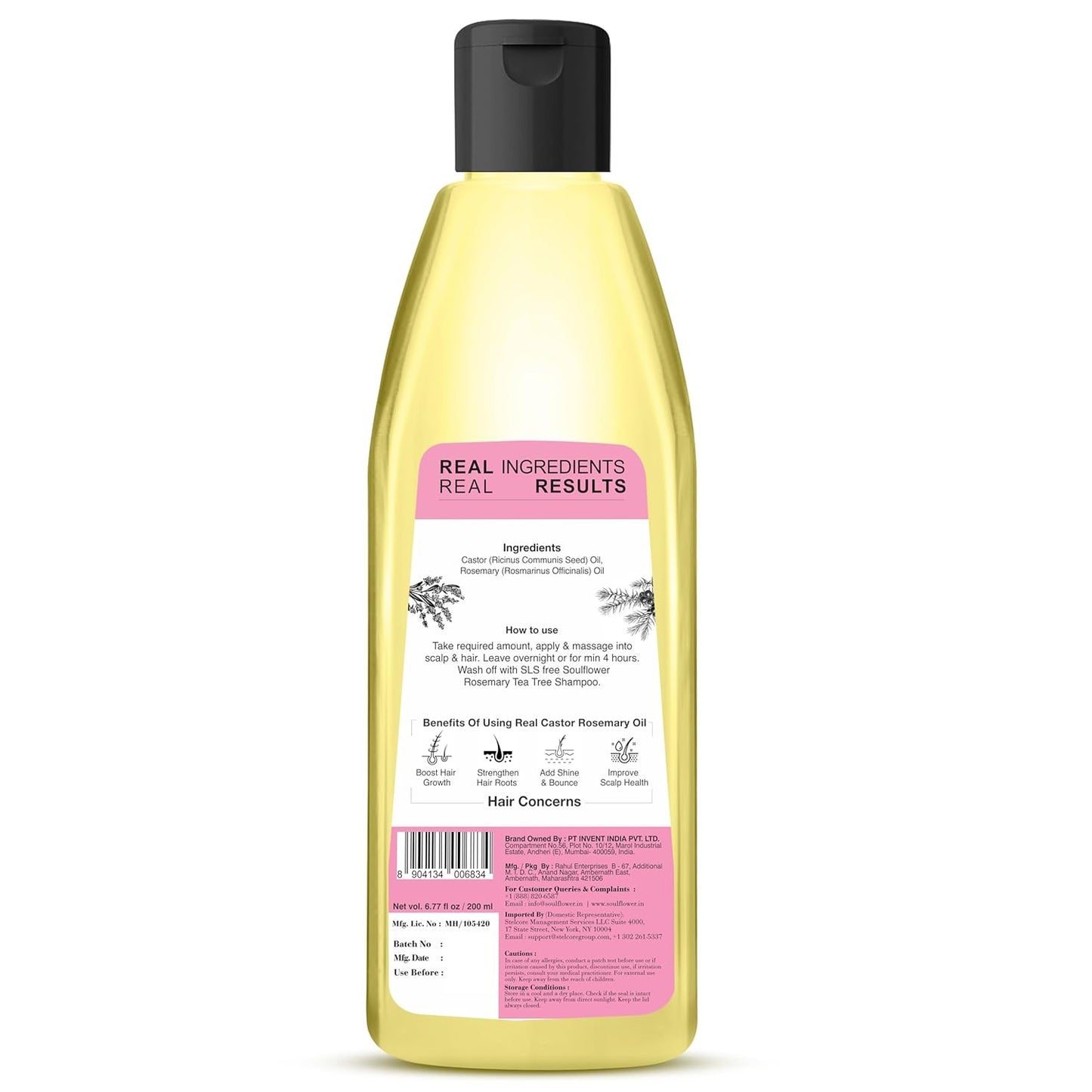 Soulflower Castor Rosemary Oil for Hair Growth, Hairfall Control, Strengthening Treatment, Volumizing For Dry, Damaged, Curly Hair, Enhance Thickness - 100% Pure, Organically Certified, 6.77 fl oz