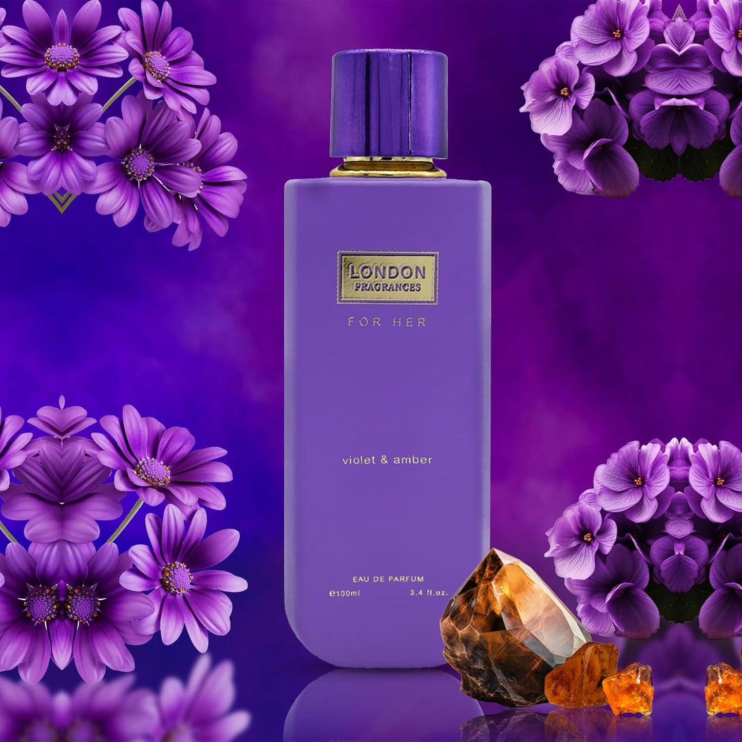 London Fragrances Violet and Amber - Powdery Oud, Perfumes for Women - Women's Fragrances with Coconut and Patchouly - 3.4 oz EDP Spray