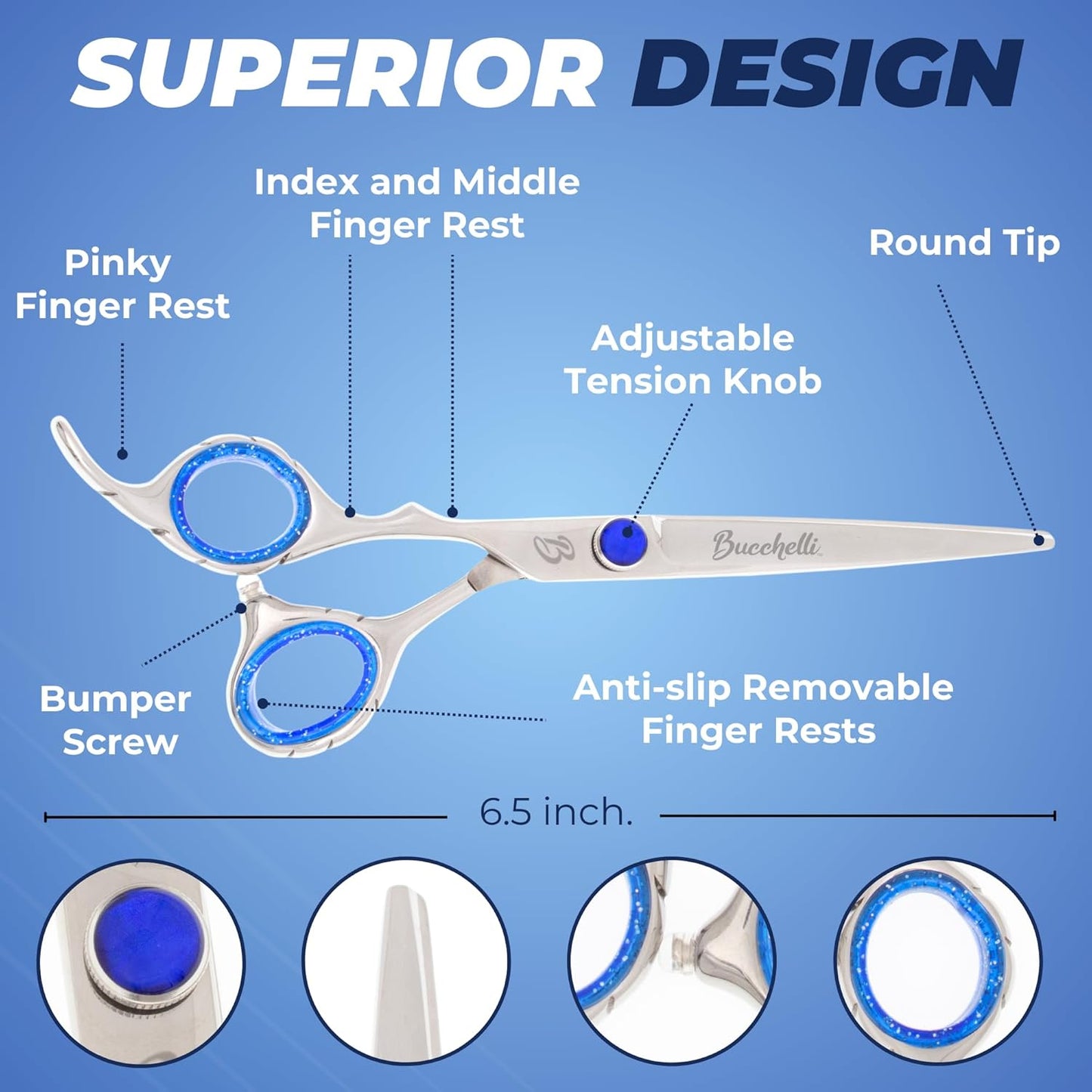 6.5 Inch Left Handed Shears for Hair Cutting - Japanese 440A Inch Barber Scissors - Convex Blades with Adjustable Tension Knob - Hair Shears Professional (Silver Left 6.5")