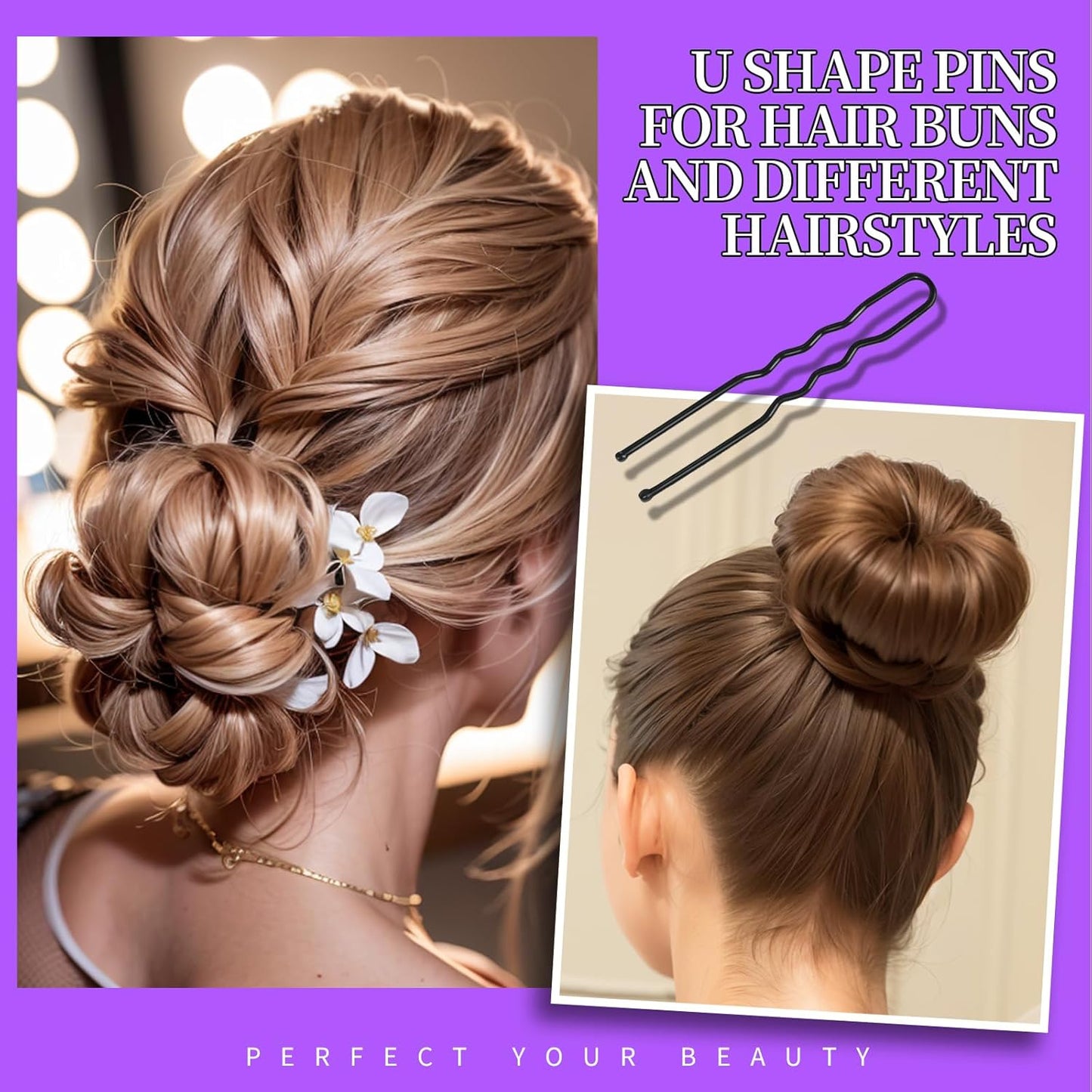 Teenitor 300pcs Hair Pins - Black Bobby Pins, Hair Bands Kit with U Pins for Buns & Bobby Pins in 2" & 2.75" Sizes