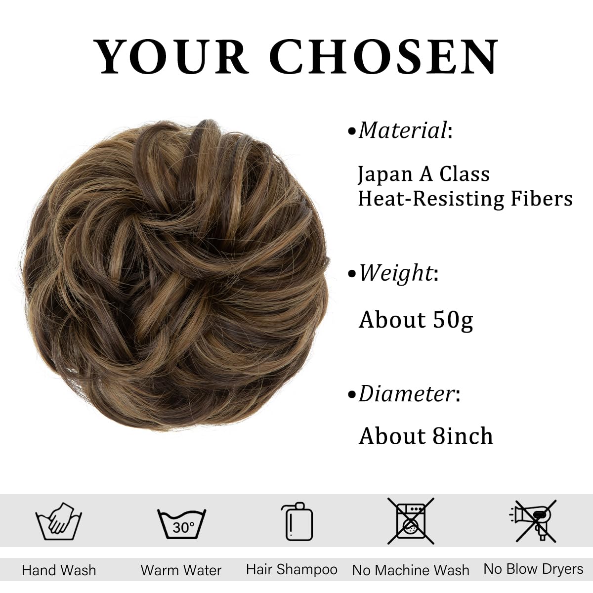 CJL HAIR Large Messy Bun Hair Piece Wavy Curly Scrunchies Synthetic Chignon Ponytail Hair Extensions Thick Updo Hairpieces for Women Coffee Brown