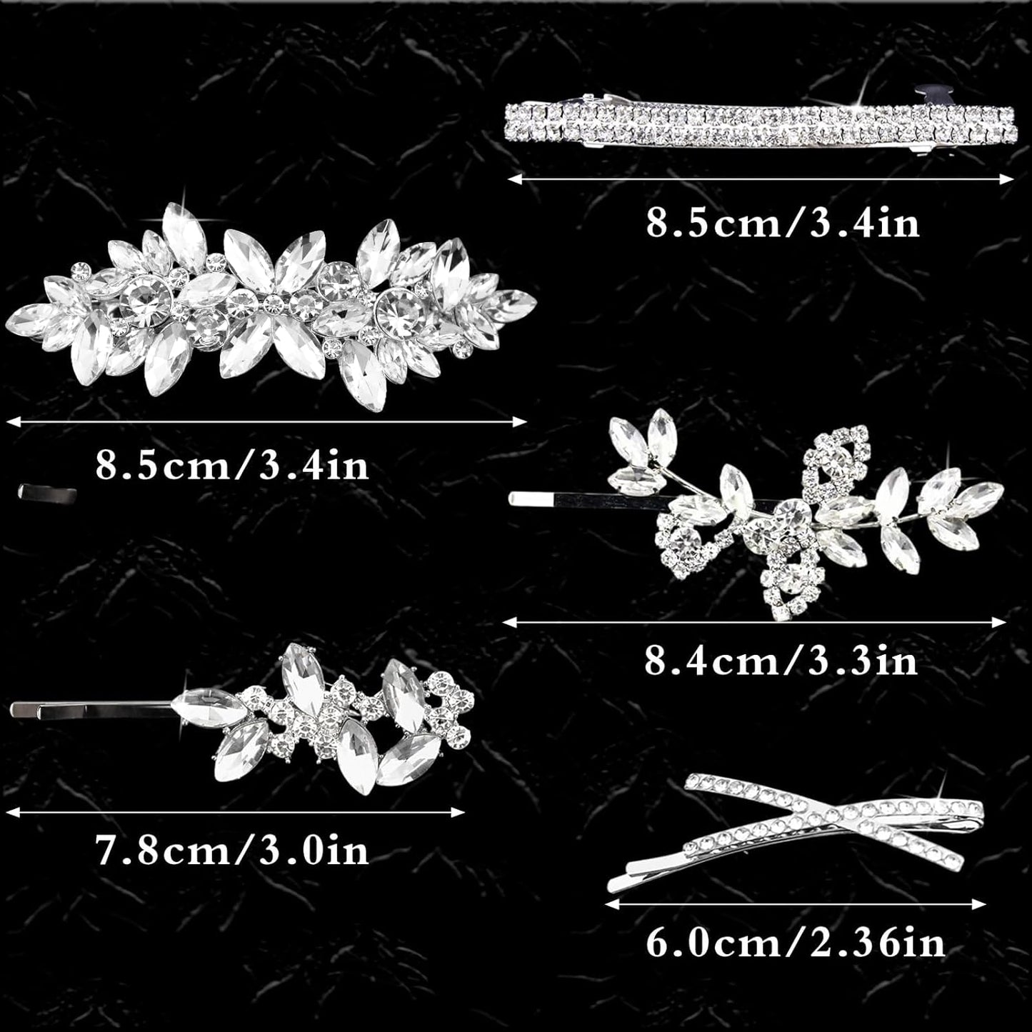 5 PCS Rhinestone Hair Clips Elegant Wedding Hair Pins Crystal Barrette Leaf Flower Bobby Pins Sparkly Fancy Hair Accessories for Women Brides Bridesmaids