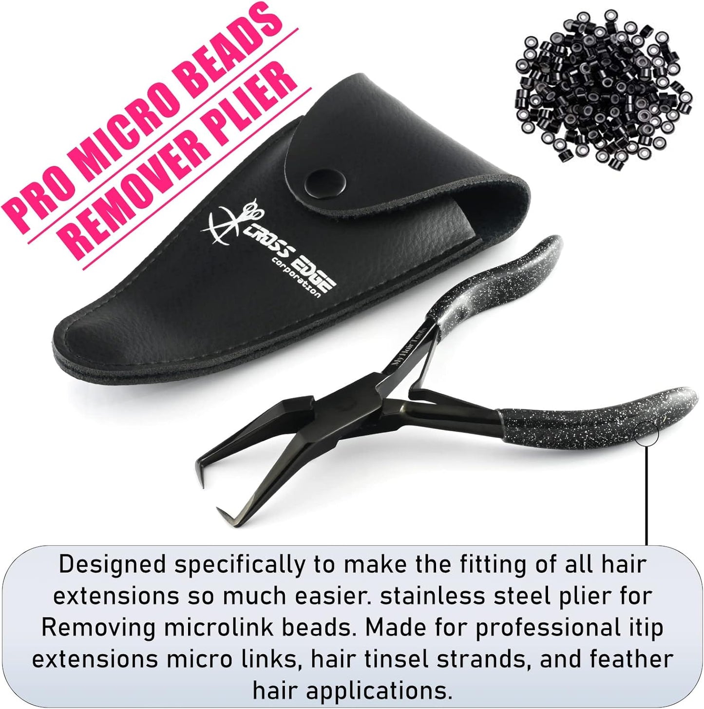 Hair Extension Pliers Compact Micro Beads & Tape in Hair Extension Remover Plier 5.5 Inch Stainless Steel microlink Beads Human Hair Extensions Tools (Black)