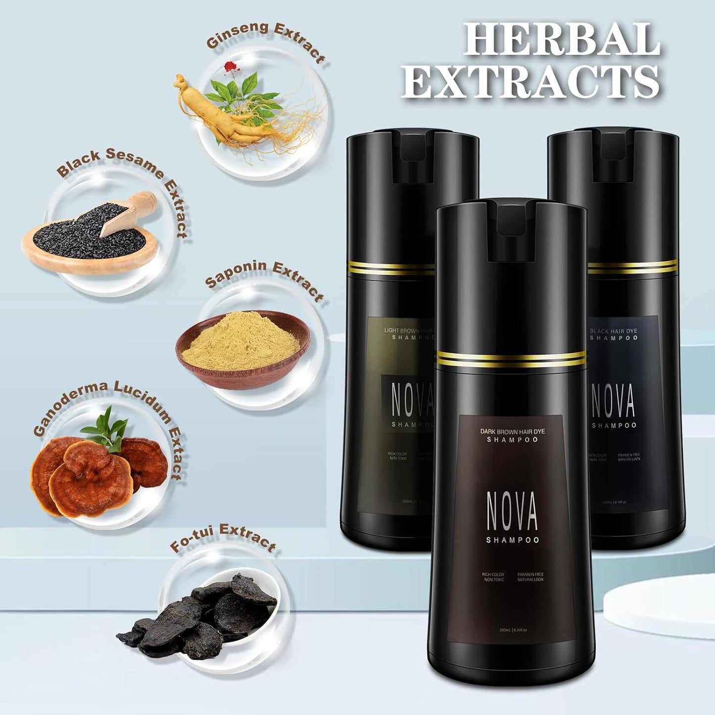 Hair Dye Shampoo & Champu Para Canas - Natural 3-in-1 Instant Gray Coverage for Men & Women (Black-200ml)